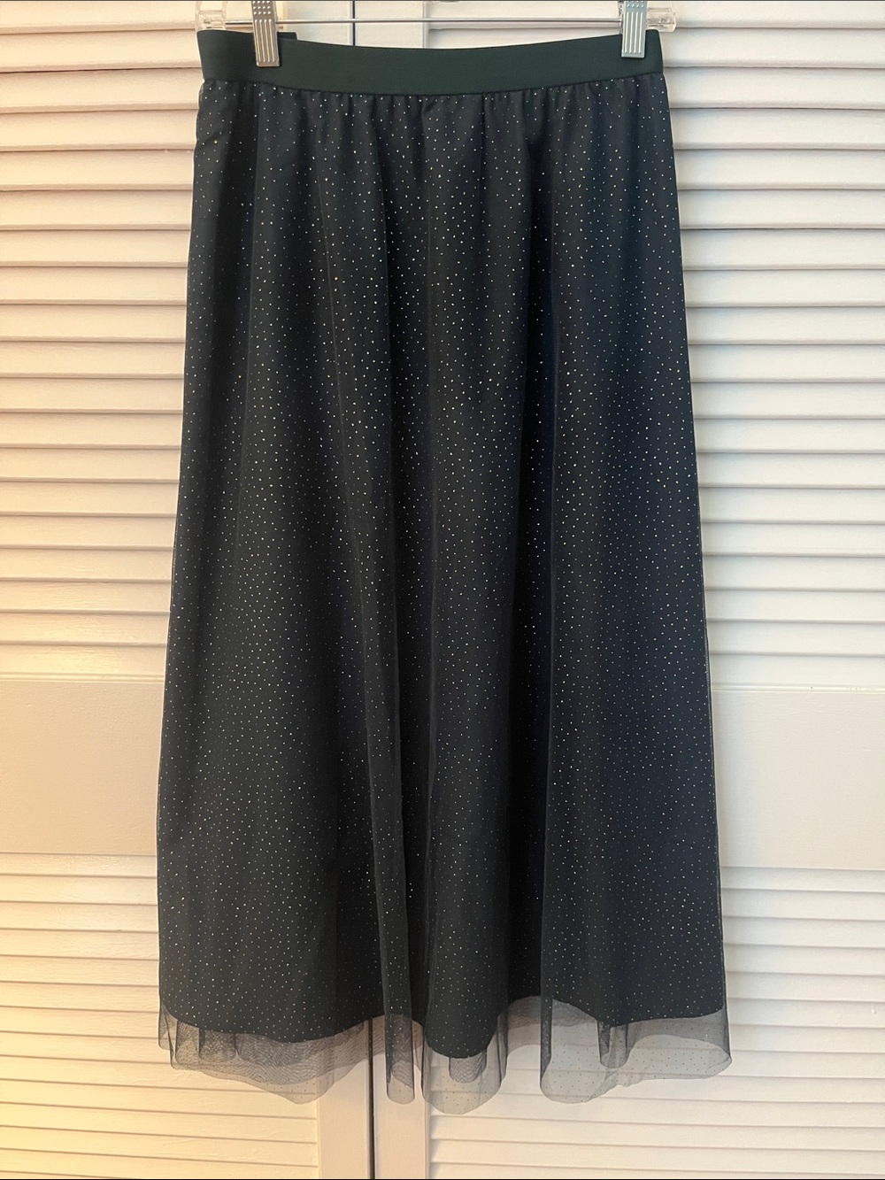 J. Crew Black Midi Tulle Skirt with Subtle Dot Sparkle